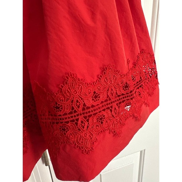 Women's Red Skater Skirt Lace Trim Pleated Flounce Fit Pockets Size M - Picture 3 of 10